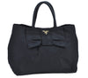 Authentic PRADA Ribbon Nylon Tessuto Leather Tote Hand Bag Purse Black 8149G