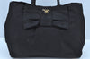 Authentic PRADA Ribbon Nylon Tessuto Leather Tote Hand Bag Purse Black 8149G