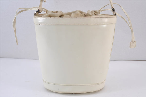 Authentic GUCCI Inletlocking G Drawstring Shoulder Bag Purse Enamel White 8149J