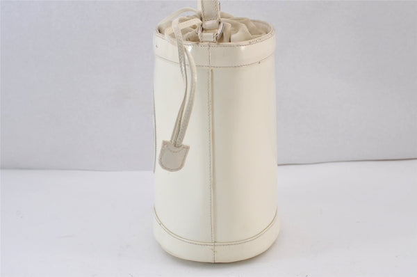 Authentic GUCCI Inletlocking G Drawstring Shoulder Bag Purse Enamel White 8149J