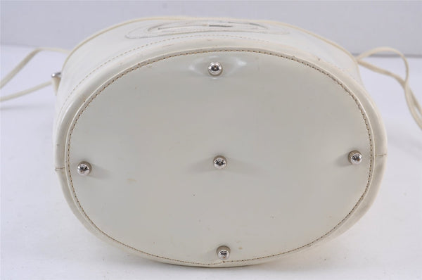 Authentic GUCCI Inletlocking G Drawstring Shoulder Bag Purse Enamel White 8149J