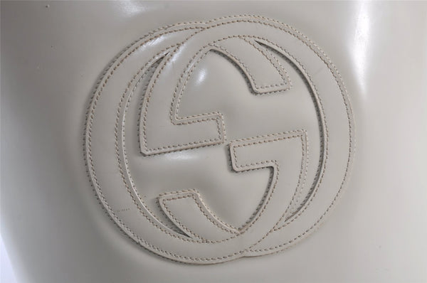 Authentic GUCCI Inletlocking G Drawstring Shoulder Bag Purse Enamel White 8149J