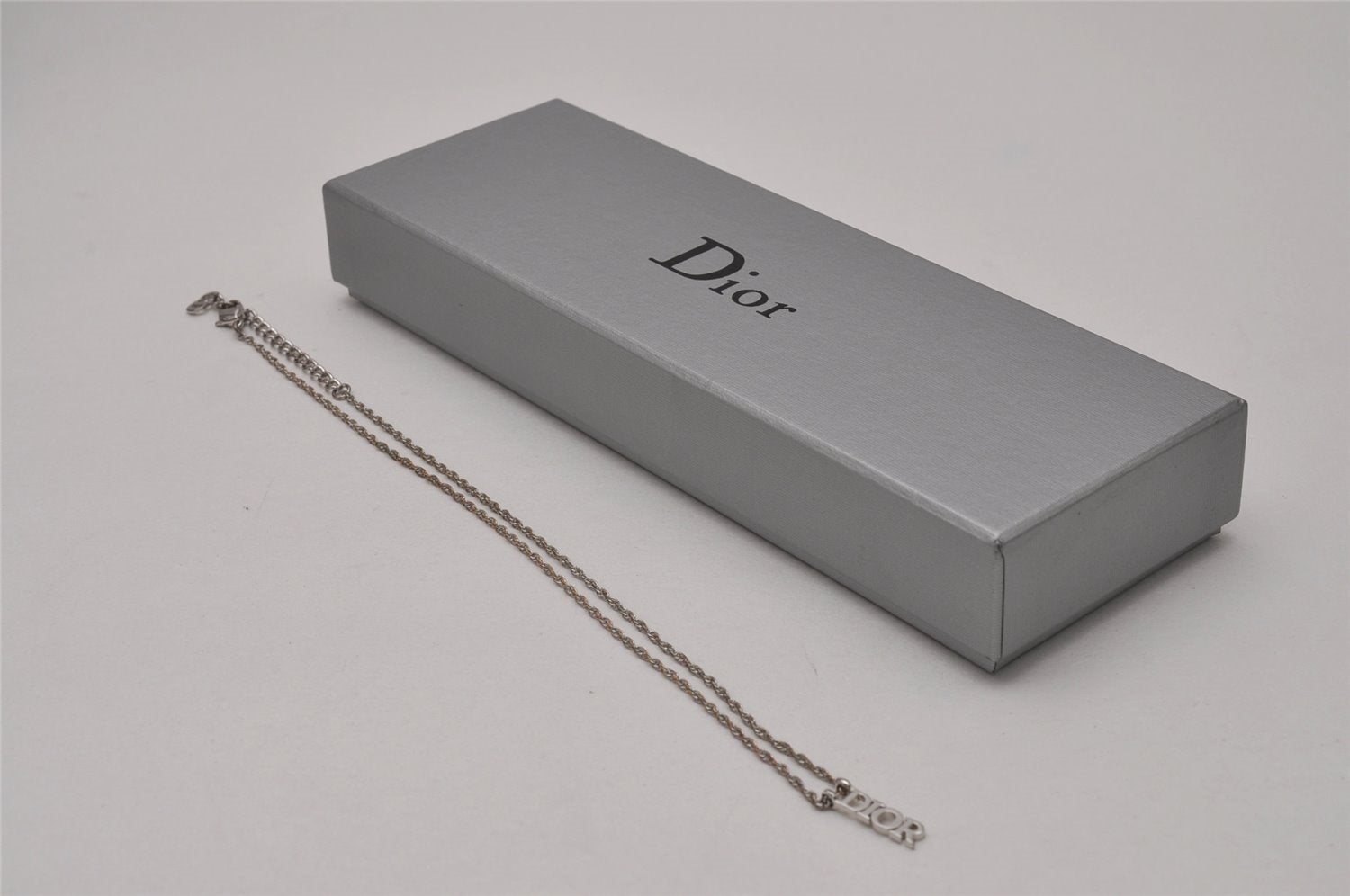 Authentic Christian Dior Silver Tone Chain Necklace CD Box 8150I