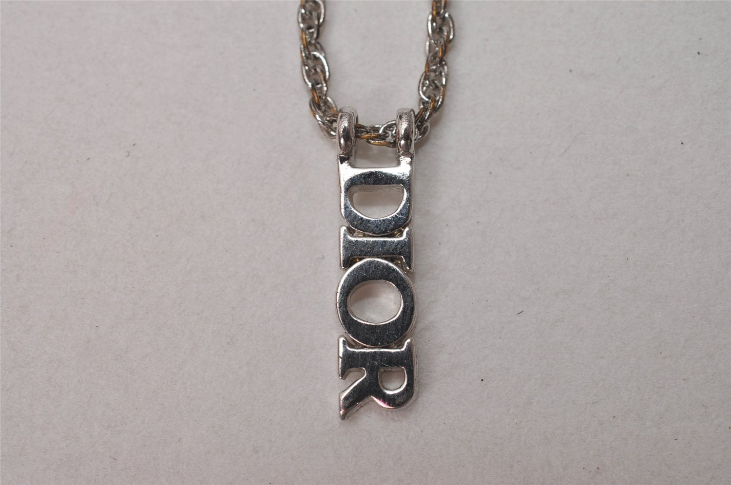 Authentic Christian Dior Silver Tone Chain Necklace CD Box 8150I