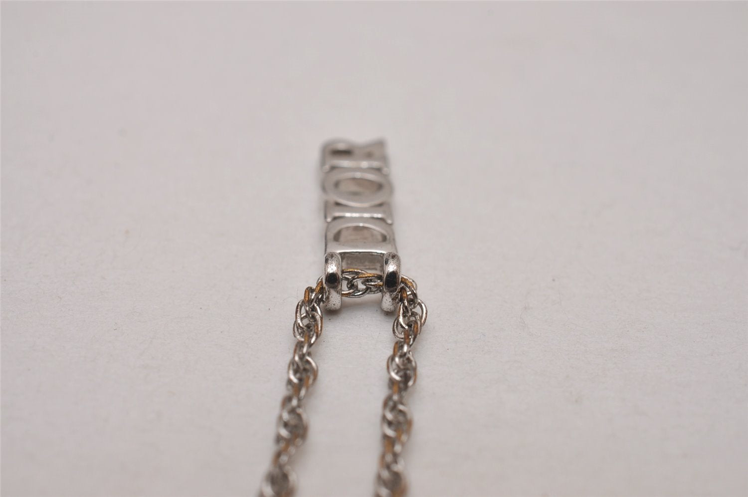 Authentic Christian Dior Silver Tone Chain Necklace CD Box 8150I