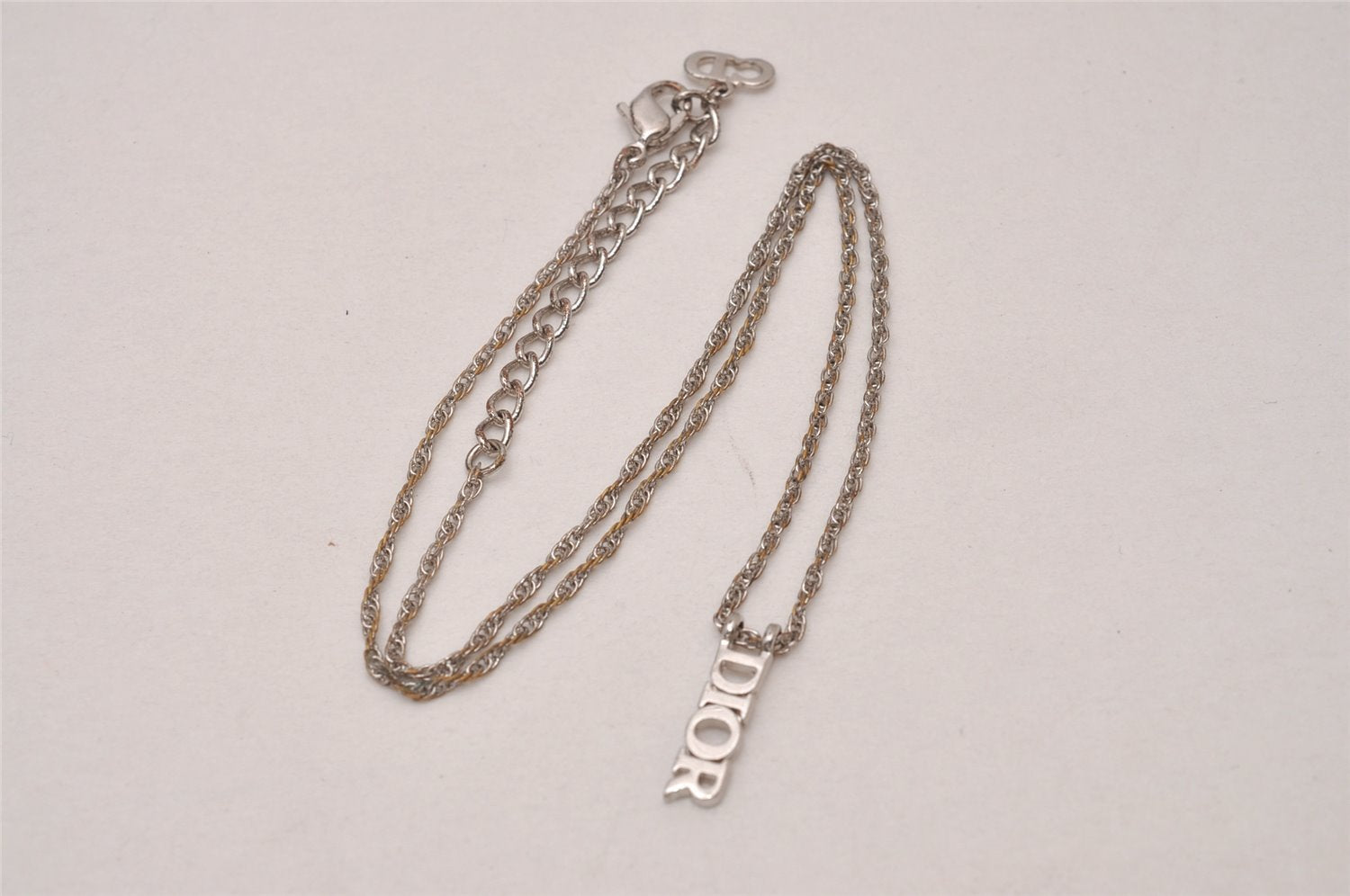 Authentic Christian Dior Silver Tone Chain Necklace CD Box 8150I