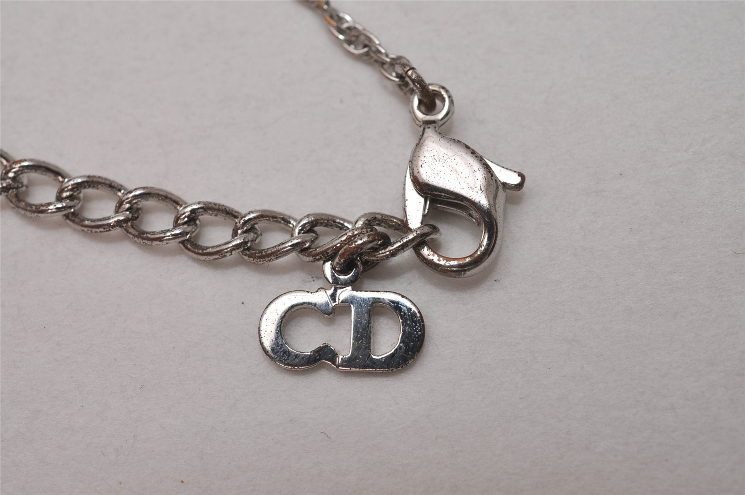 Authentic Christian Dior Silver Tone Chain Necklace CD Box 8150I