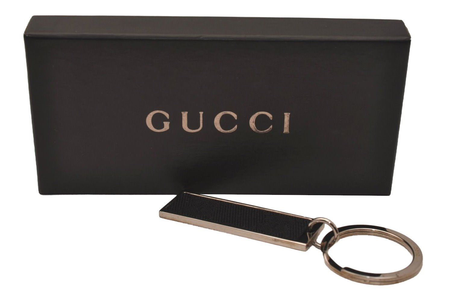 Authentic GUCCI Key Ring Bag Charm Silver Plating GG Canvas Black Box 8152J