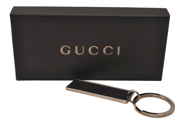 Authentic GUCCI Key Ring Bag Charm Silver Plating GG Canvas Black Box 8152J