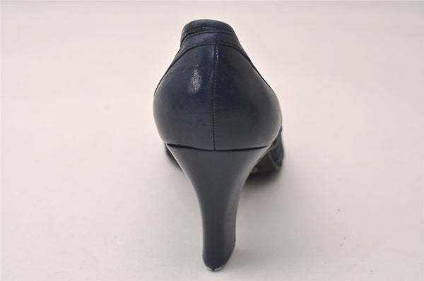 Authentic BALENCIAGA Open Toe Pumps Shoes Size 34 1/2 Nylon Leather Blue 8153J