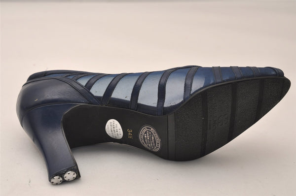 Authentic BALENCIAGA Open Toe Pumps Shoes Size 34 1/2 Nylon Leather Blue 8153J