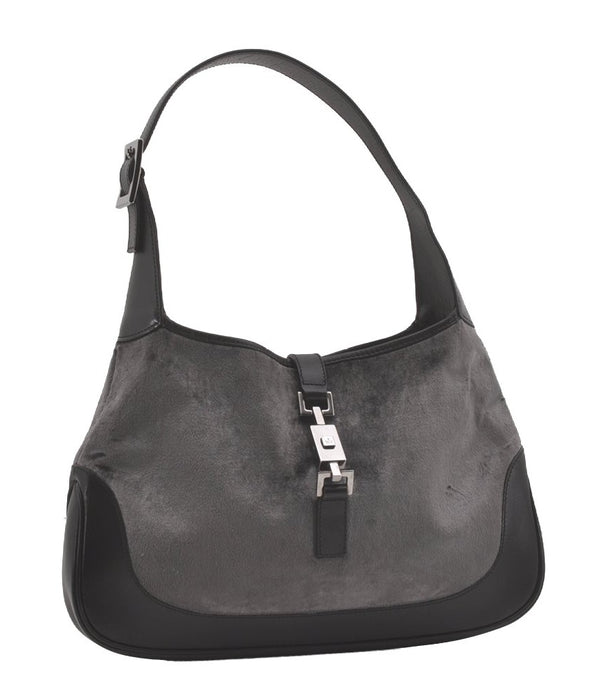 Authentic GUCCI Jackie Shoulder Hand Bag Velour Leather 0013306 Gray 8154I