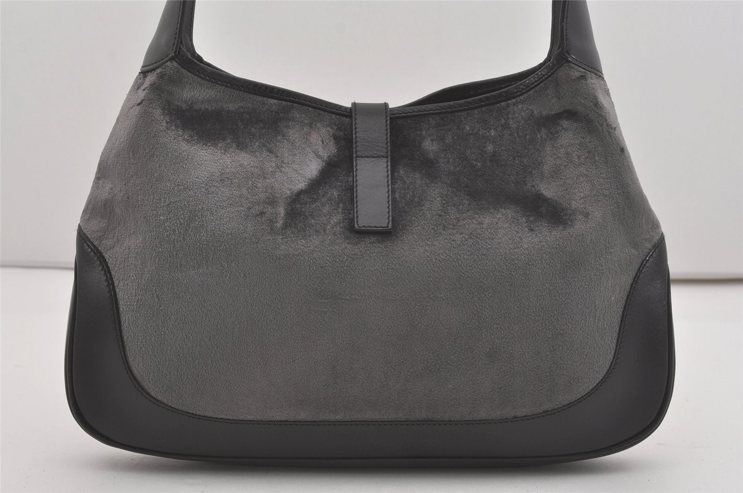 Authentic GUCCI Jackie Shoulder Hand Bag Velour Leather 0013306 Gray 8154I