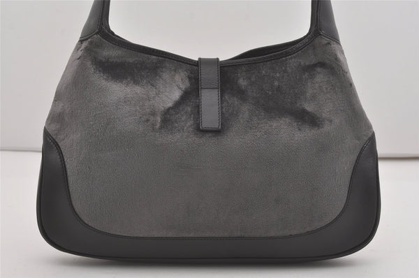 Authentic GUCCI Jackie Shoulder Hand Bag Velour Leather 0013306 Gray 8154I