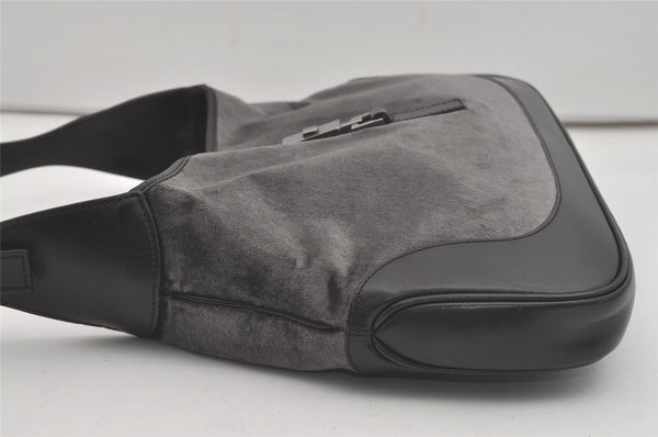 Authentic GUCCI Jackie Shoulder Hand Bag Velour Leather 0013306 Gray 8154I