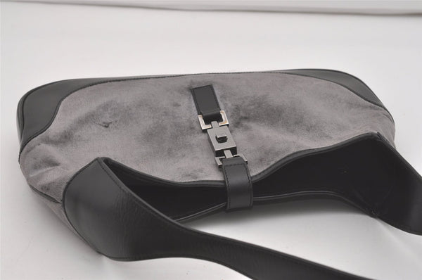 Authentic GUCCI Jackie Shoulder Hand Bag Velour Leather 0013306 Gray 8154I