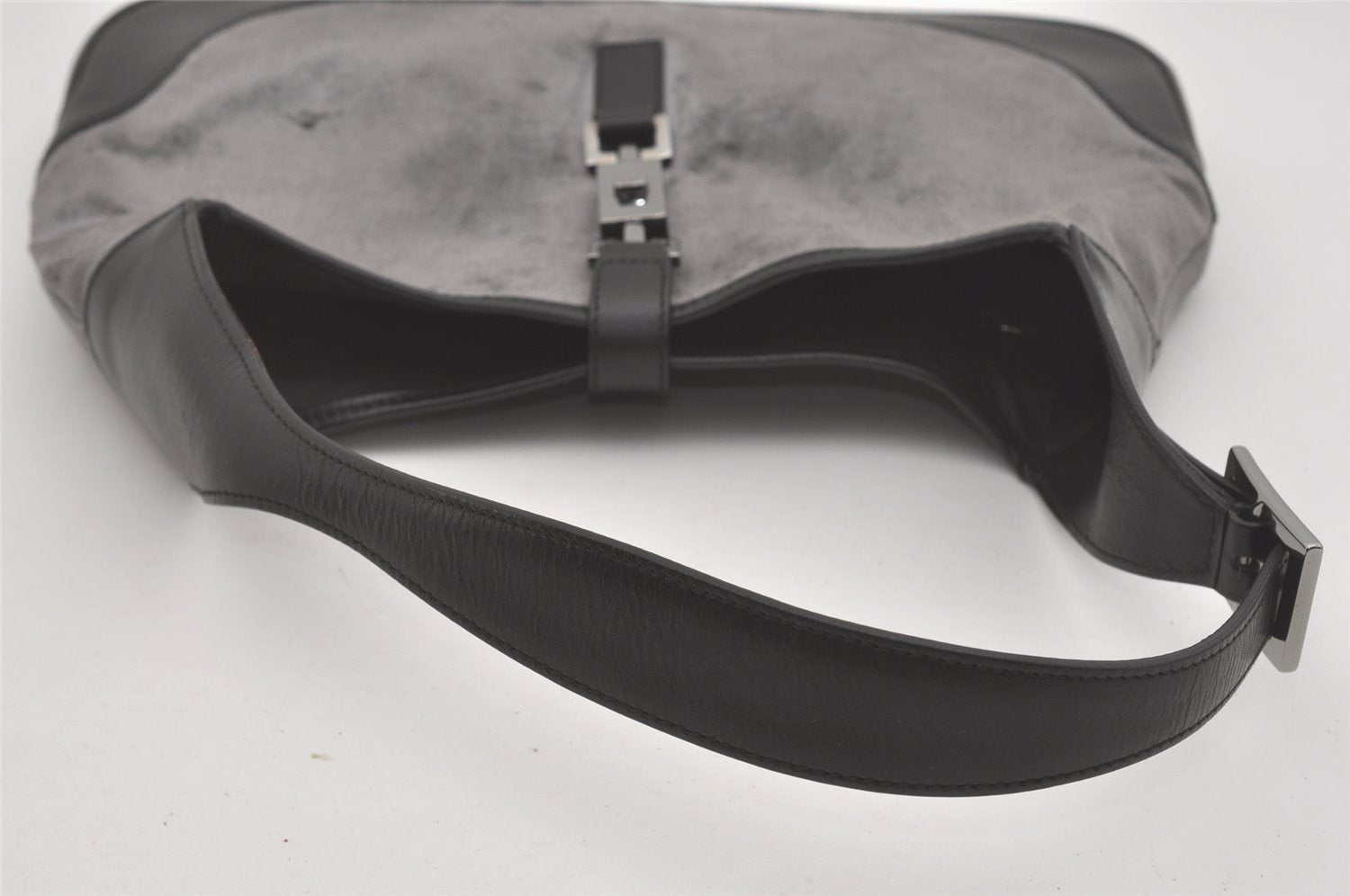 Authentic GUCCI Jackie Shoulder Hand Bag Velour Leather 0013306 Gray 8154I