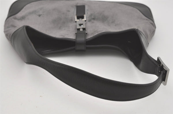 Authentic GUCCI Jackie Shoulder Hand Bag Velour Leather 0013306 Gray 8154I