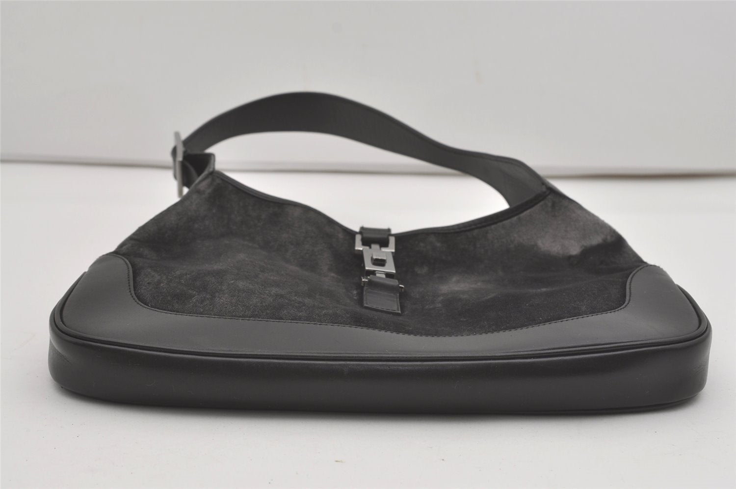 Authentic GUCCI Jackie Shoulder Hand Bag Velour Leather 0013306 Gray 8154I