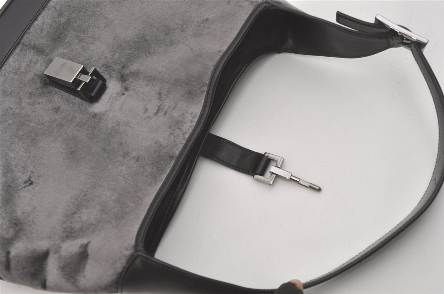 Authentic GUCCI Jackie Shoulder Hand Bag Velour Leather 0013306 Gray 8154I