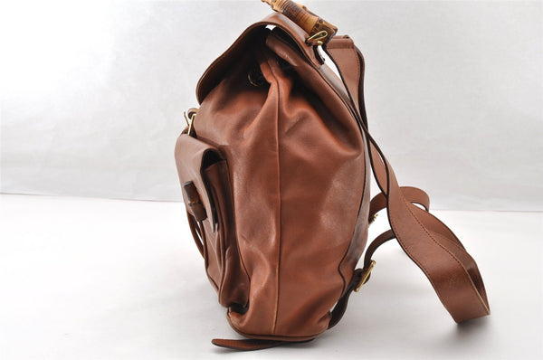 Authentic GUCCI Bamboo Vintage Drawstring Backpack Leather Brown 8155I