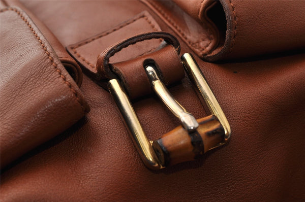 Authentic GUCCI Bamboo Vintage Drawstring Backpack Leather Brown 8155I