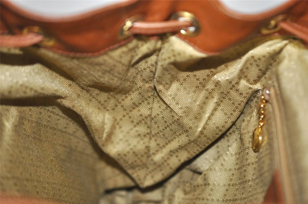 Authentic GUCCI Bamboo Vintage Drawstring Backpack Leather Brown 8155I