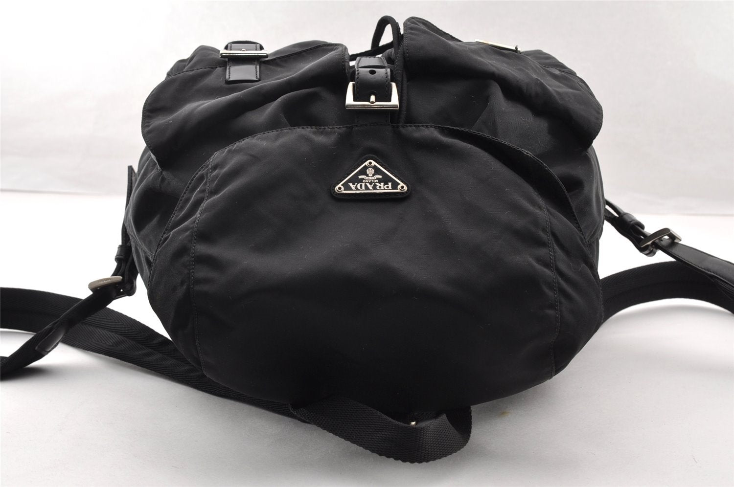 Authentic PRADA Vintage Nylon Tessuto Leather Backpack Black 8157I