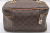 Authentic CELINE Macadam Blason Pattern Vanity Hand Bag PVC Leather Brown 8161I