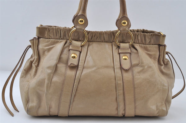 Authentic MIU MIU Vintage Leather Shoulder Tote Bag Beige 8163I