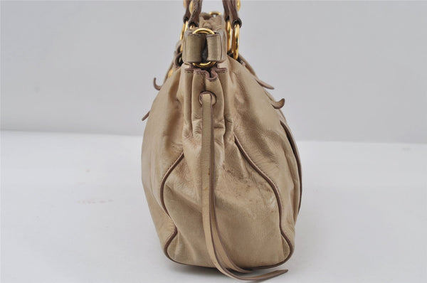 Authentic MIU MIU Vintage Leather Shoulder Tote Bag Beige 8163I
