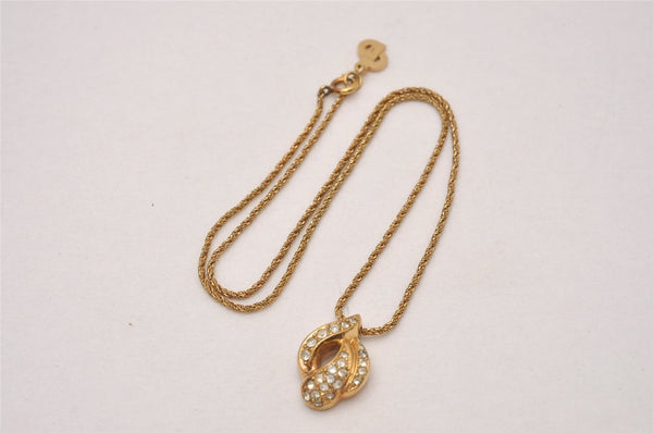 Authentic Christian Dior Gold Tone Rhinestone Chain Pendant Necklace CD 8165I