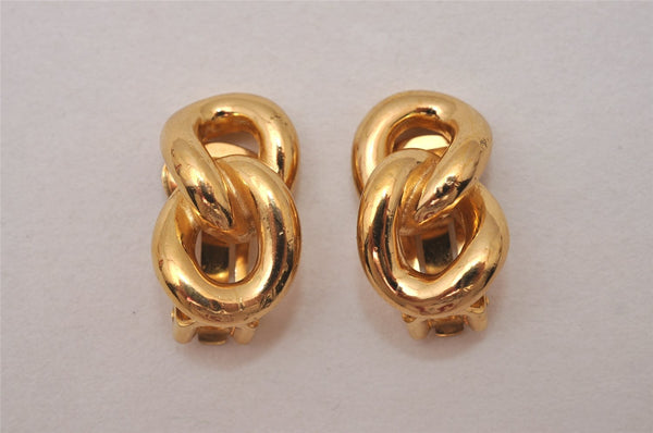 Authentic Christian Dior Vintage Clip-On Earrings Gold Plating CD 8166I