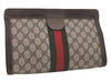 Authentic GUCCI Web Sherry Line Clutch Hand Bag Purse GG PVC Leather Brown 8169I