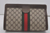 Authentic GUCCI Web Sherry Line Clutch Hand Bag Purse GG PVC Leather Brown 8169I