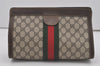 Authentic GUCCI Web Sherry Line Clutch Hand Bag Purse GG PVC Leather Brown 8169I