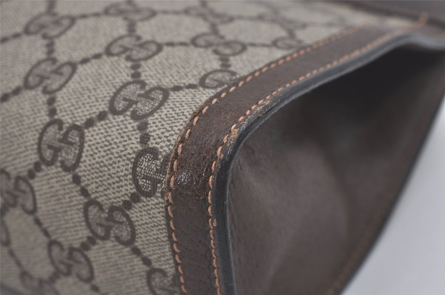 Authentic GUCCI Web Sherry Line Clutch Hand Bag Purse GG PVC Leather Brown 8169I