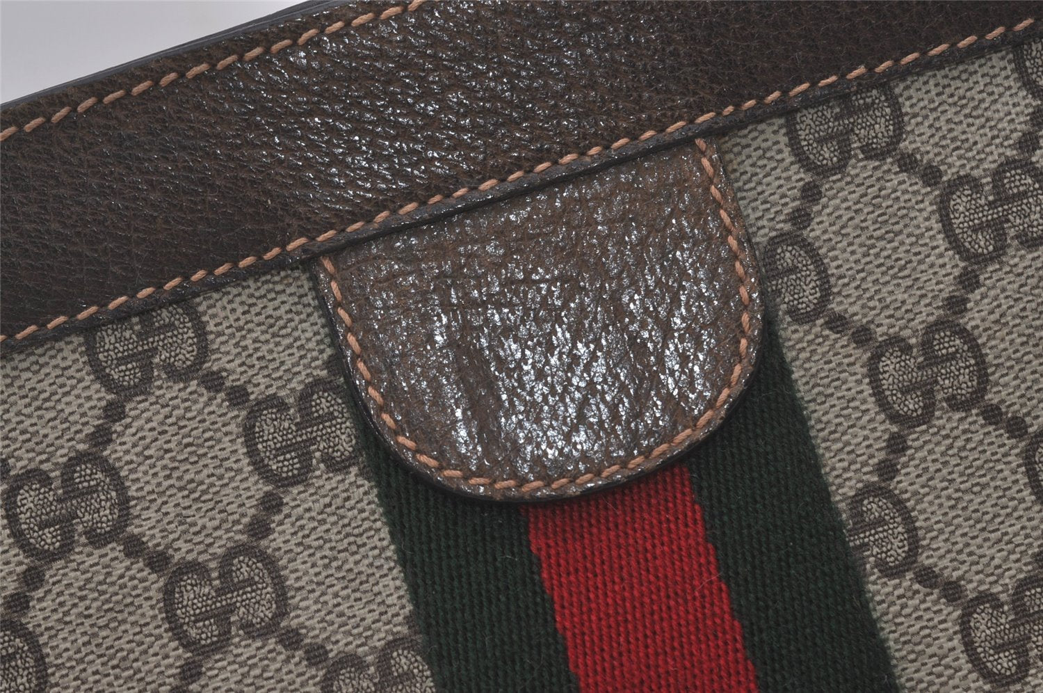 Authentic GUCCI Web Sherry Line Clutch Hand Bag Purse GG PVC Leather Brown 8169I