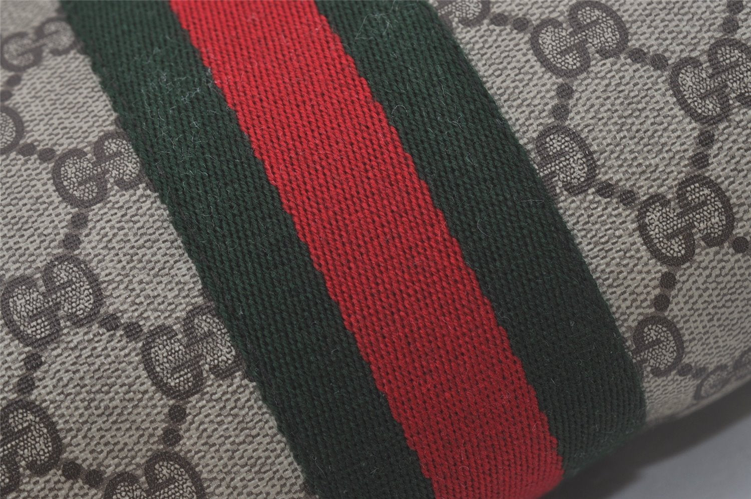 Authentic GUCCI Web Sherry Line Clutch Hand Bag Purse GG PVC Leather Brown 8169I