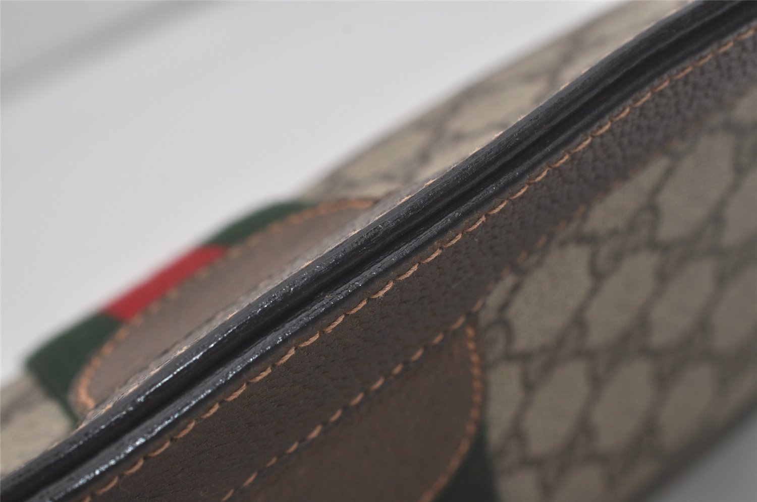 Authentic GUCCI Web Sherry Line Clutch Hand Bag Purse GG PVC Leather Brown 8169I