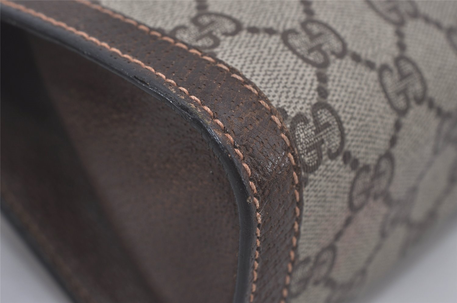 Authentic GUCCI Web Sherry Line Clutch Hand Bag Purse GG PVC Leather Brown 8169I