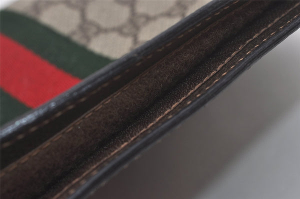 Authentic GUCCI Web Sherry Line Clutch Hand Bag Purse GG PVC Leather Brown 8169I