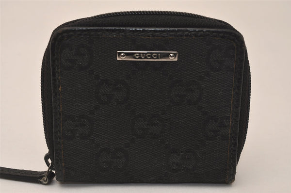 Authentic GUCCI Vintage Coin Purse Case GG Canvas Leather 115255 Black 8169J