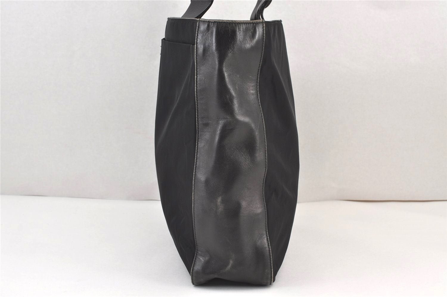 Authentic PRADA Vintage Nylon Tessuto Leather Shoulder Tote Bag Black 8170J