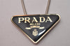 Authentic PRADA Vintage Metal Logo Key Ring Charm Black 8171I