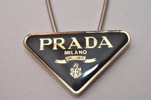 Authentic PRADA Vintage Metal Logo Key Ring Charm Black 8171I