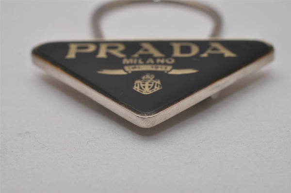 Authentic PRADA Vintage Metal Logo Key Ring Charm Black 8171I