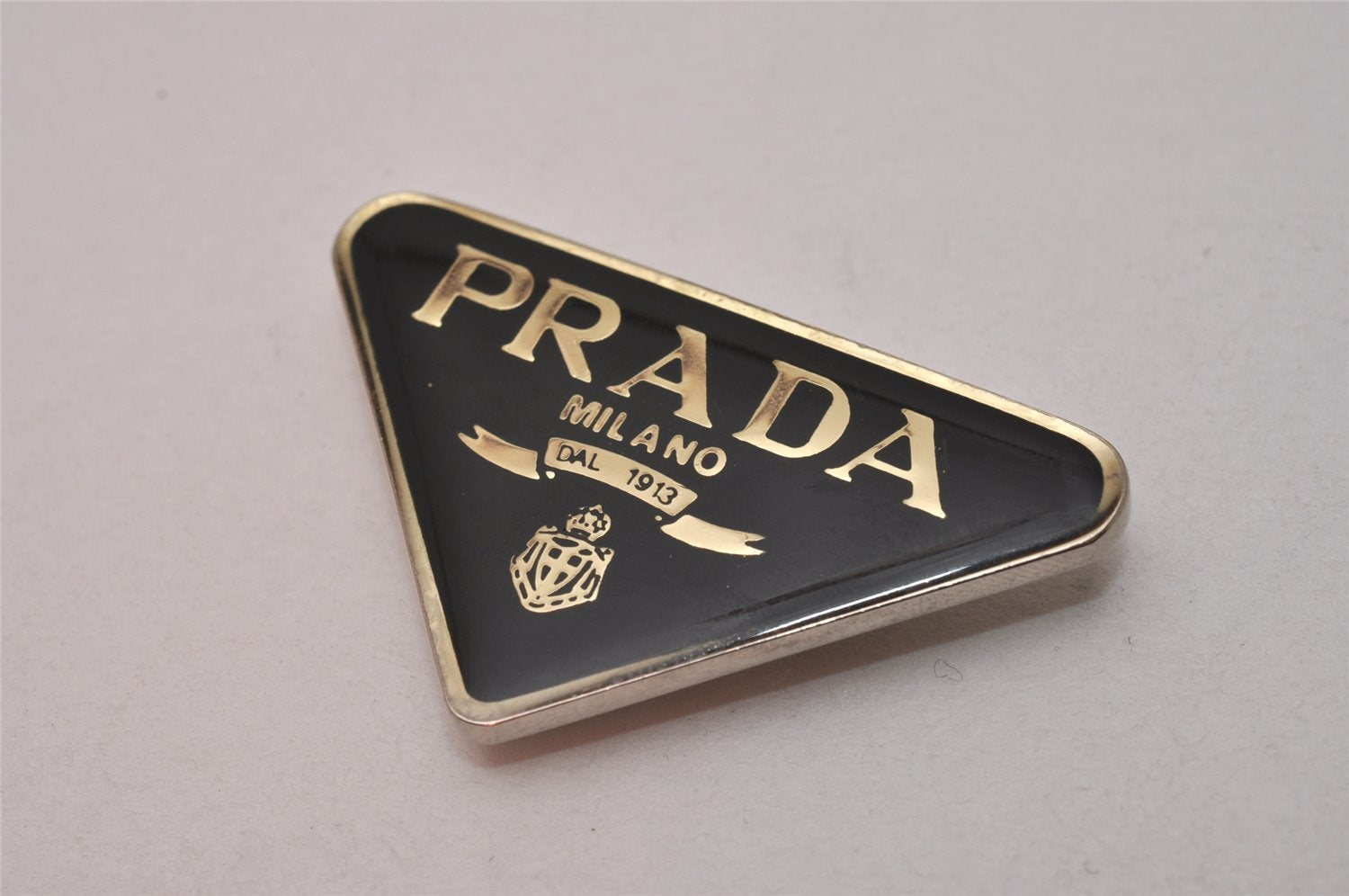 Authentic PRADA Vintage Metal Logo Key Ring Charm Black 8171I