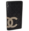 Authentic CHANEL Calf Skin Cambon Line CC Logo Bifold Long Wallet Black 8171J