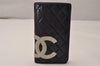 Authentic CHANEL Calf Skin Cambon Line CC Logo Bifold Long Wallet Black 8171J